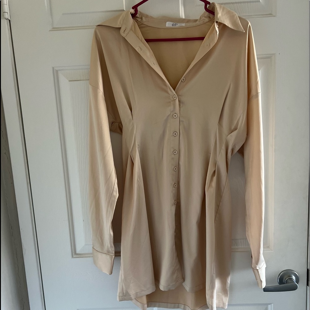 NWOT Large champagne long sleeve button up dress